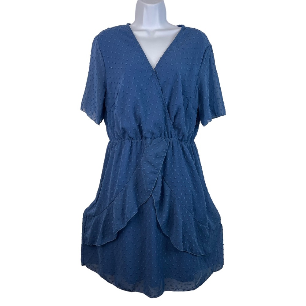 BTFBM Women's V-Neck Mini Swing Dress Blue Size L